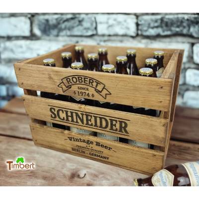 Personalisierte BIERKISTE GEBURTSTAG Rustikale Holzkiste Alte Getränkekiste Vintage Bier Männer Geschenk für Ihn Vater