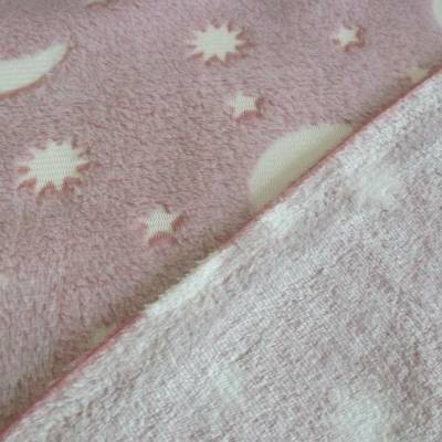Kuscheliger weicher Wellness Fleece Glow in the Dark Mond-Sterne rosa(1m/11,-€)
