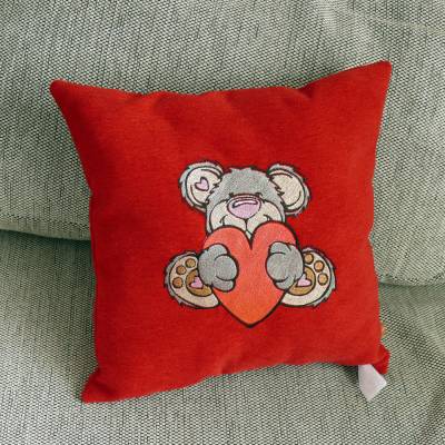 Kuschel-Teddy Kissen - Umarmung der Liebe mit Herz, 40x40 cm Handmade Kissen