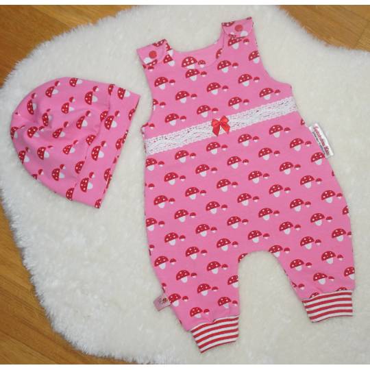 Newborn Baby Set - Romper, Strampler & Mütze Gr. 50 - rosa Fliegenpilze Bild 1