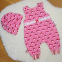 Newborn Baby Set - Romper, Strampler & Mütze Gr. 50 - rosa Fliegenpilze