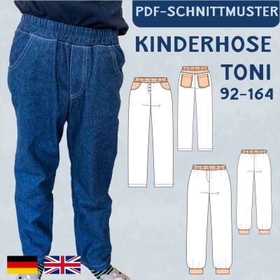 Ebook & Schnittmuster 'Toni' – Bequeme Kinderhose mit Gummizug, Taschen & PDF-Anleitung (Größe 98-164)