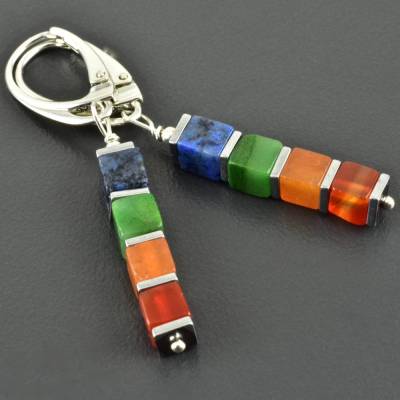 Regenbogenohrringe mit bunten Edelsteinen, 925er Silber, bunte, zarte Würfelohrringe aus Aventurin, Prasem, Dumortierit