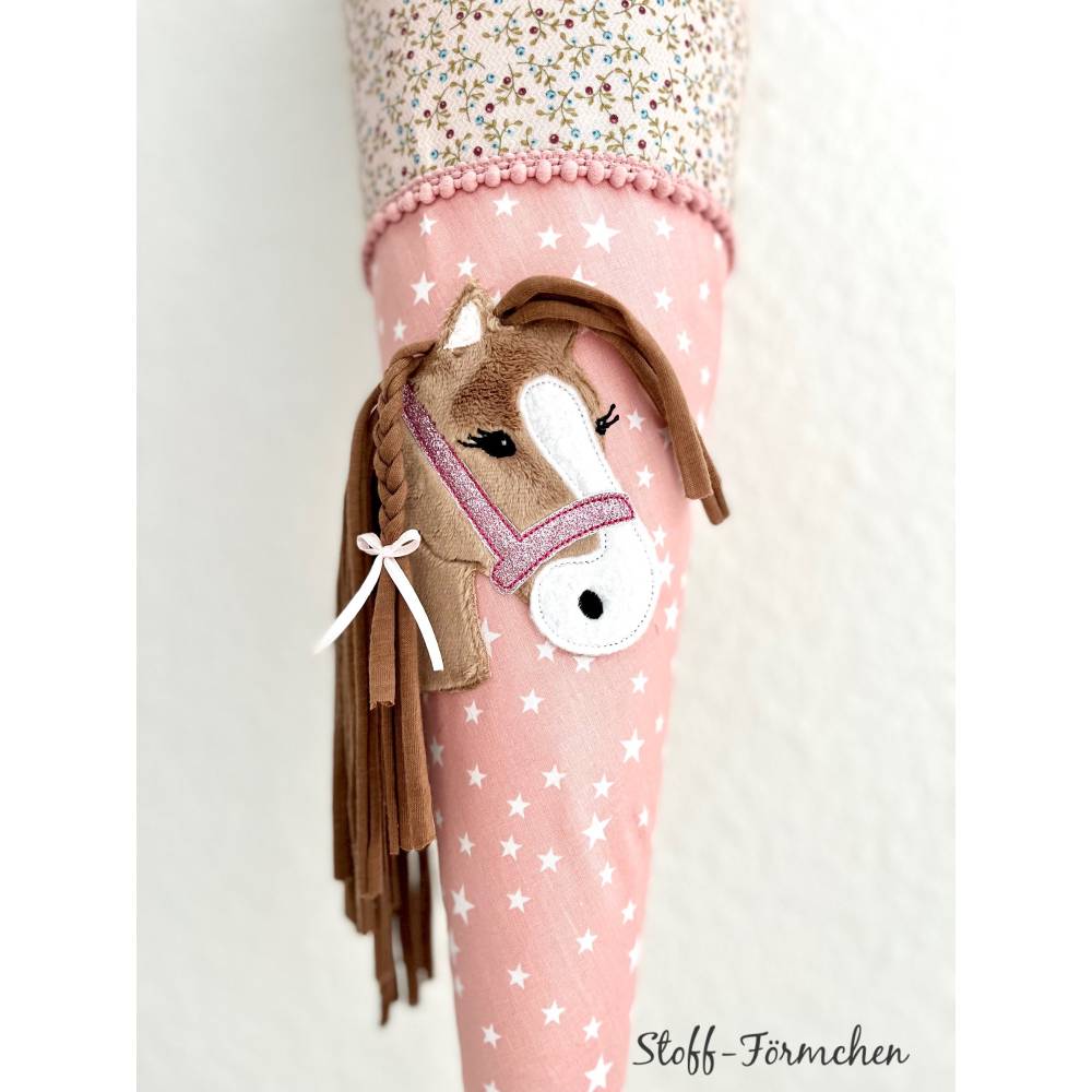 Schultüte mit Pony Lulu-Applikation hellbraun inkl. Namensstick Bild 3
