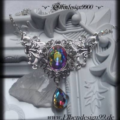 Collier mit irisierenden Strasssteinen als Brautgeschenk, für Brautjunfern, Halskette mit großem Cabochon, Choker