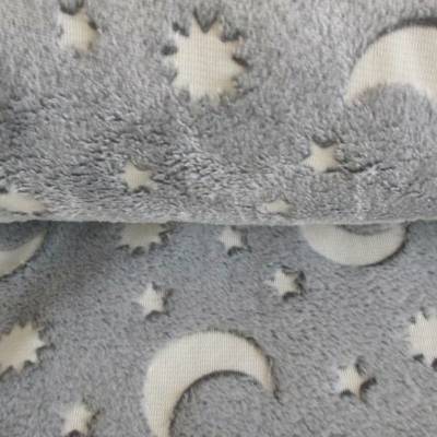 Kuscheliger weicher Wellness Fleece Glow in the Dark Mond-Sterne hellgrau(1m/11,-€)
