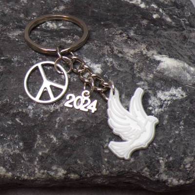 Weisse Taube Schlüsselanhänger PVC Gummi Glücksbringer Peace