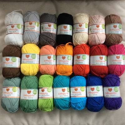 Lieblingsfarben NO.2, 50 g/Lauflänge 100 m, verschiedene Farben, 85% Baumwolle/ 15% Kapok, Nadelstärke 4-5,
