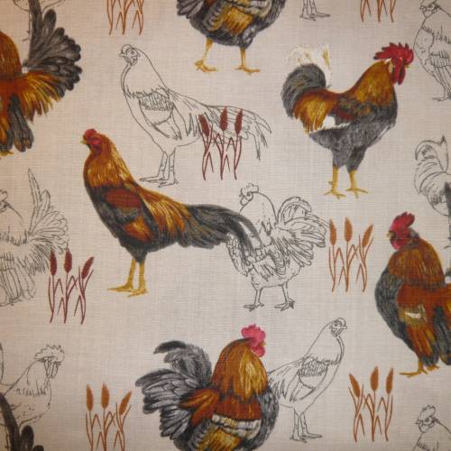 12,80 EUR/m Baumwollstoff Hahn und Henne natur Leinenoptik COQ