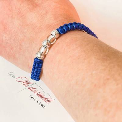 Makrameearmband Surferarmband blau silber handgefertigt