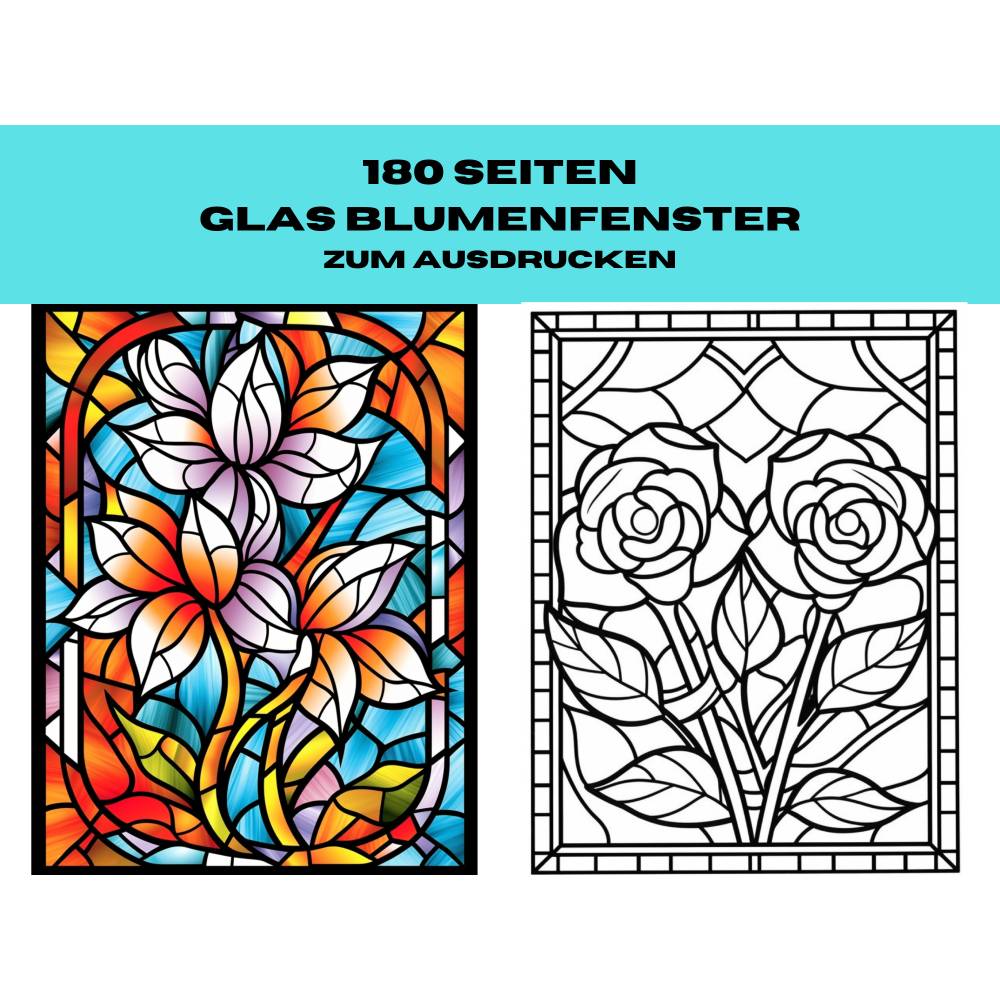 Glasblumen Malbuch 180 Seiten zum ausdrucken PDF Erwachsene Kinder Bild 1