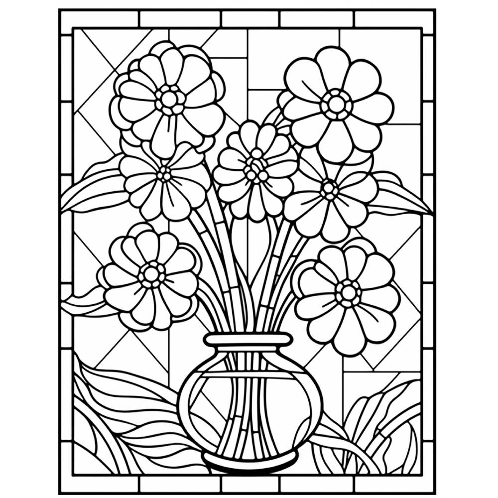 Glasblumen Malbuch 180 Seiten zum ausdrucken PDF Erwachsene Kinder Bild 10