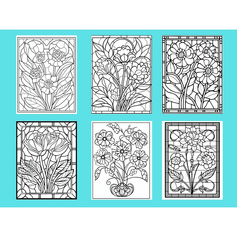 Glasblumen Malbuch 180 Seiten zum ausdrucken PDF Erwachsene Kinder Bild 2