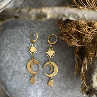 Ohrhänger, handmade •|• leicht zu tragen •|• Ethno •|• Bohostyle •|• Mond •|• Sichel •|• Sonne •|• Licht •|•