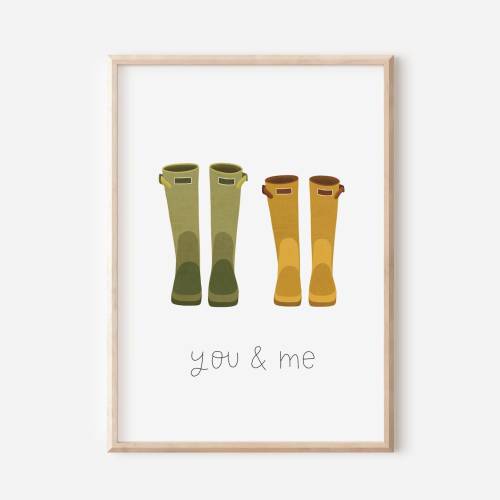 Poster Paar Gummistiefel Geschenk Jahrestag - Kunstdruck Liebe Schuhe - Wanddeko Schlafzimmer Geschenk Liebe Stiefel