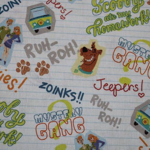 0,75m RESTSTÜCK Baumwollstoff Scooby Doo Schule auf weiß Lizenzstoff Webware 100% Baumwolle