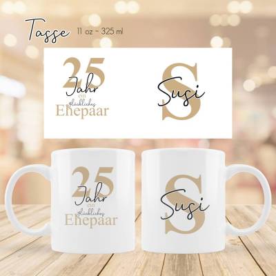 Personalisierte Kaffeetasse - Tasse Silberhochzeit mit Name - Becher 25 Jahre verheiratet - Ehepaar - Hochzeit-  Partner