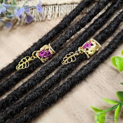 2 x Dreadperlen V19 Gold mit Blattanhänger Haarschmuck für Dreadlocks, Braids und Hochsteckfrisuren 