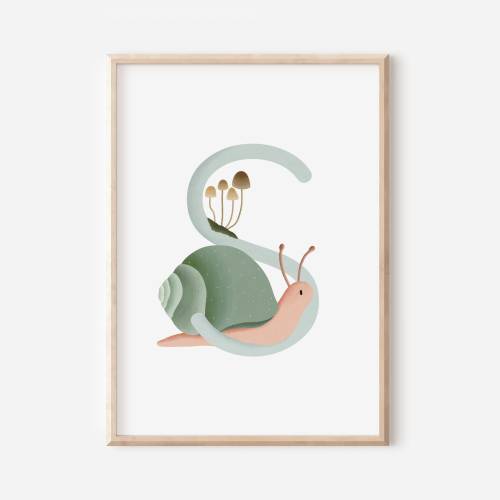 Buchstabenposter S wie Schnecke - WALD ABC Buchstabenposter S - Geburtsposter für Kinder - Namensposter Kinderzimmer