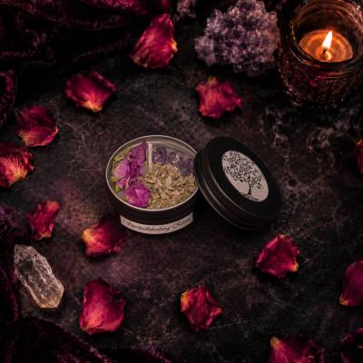 Starke Spirituelle Heilungskerze – Amethyst, Paraffin heilt, reinigt löst Blockaden auf, mit Heilsteinen, Kräutern und B