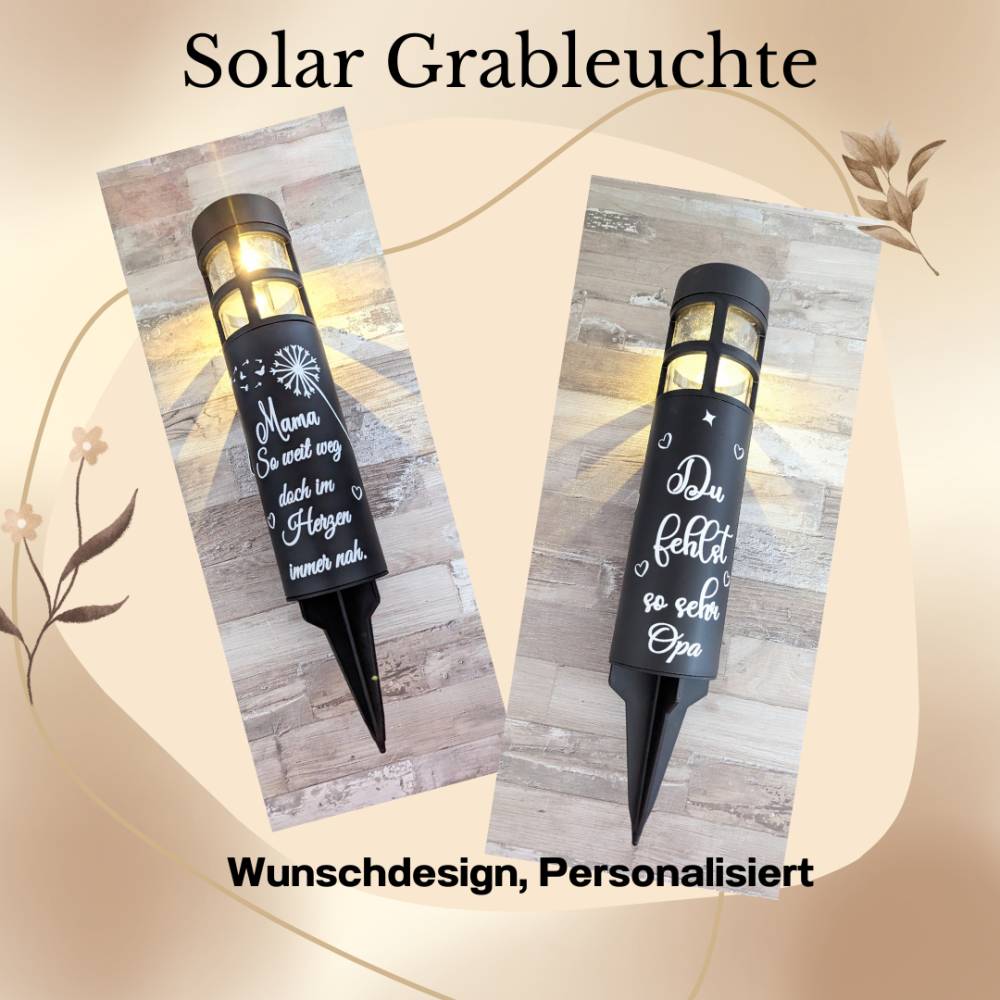 Grablicht Solar Pusteblume, Personalisiert, Wunschdesign, Gedenklicht, Trauerlicht, Erinnerungslicht, Grab