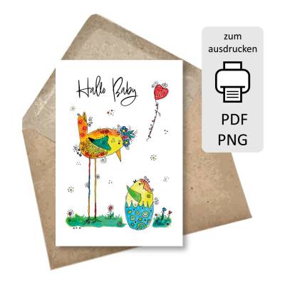 Karte zur Geburt Junge Mädchen, Hallo Baby, Glückwunschkarte zum Ausdrucken, DIY digital download PNG PDF