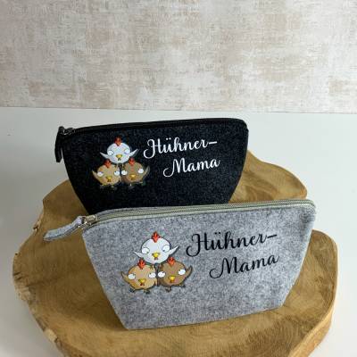 Hühnermama - Kosmetiktasche aus Filz - kleine Kulturtasche - Geschenkidee für Frauen und Mädchen