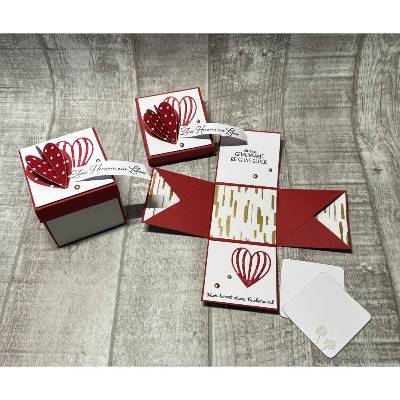 Explosionsbox Geldgeschenk Geschenk Hochzeit, Gutschein Ballonfahrt Heißluftballon Geburtstag Handarbeit Stampin‘ Up!