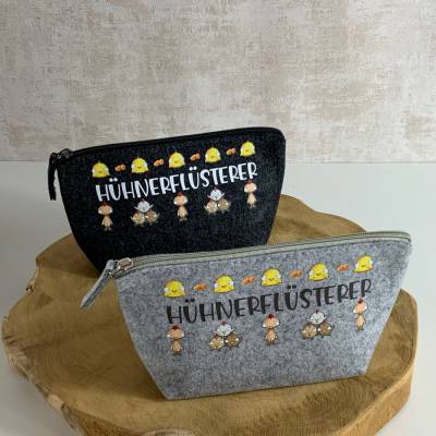 Hühnerflüsterer - Kosmetiktasche aus Filz - kleine Kulturtasche - kleines Geschenk für Freunde