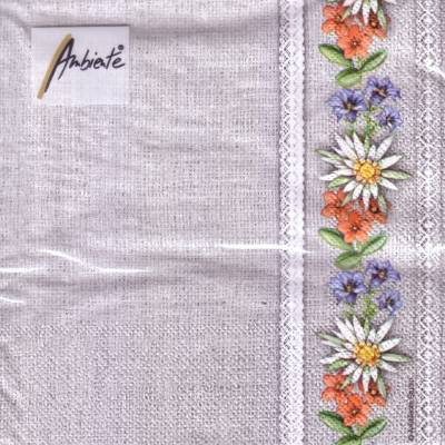 Lunchservietten Bavarian flowers stone, mit bayerischer Oktoberfest Blumenbordüre, von Ambiente