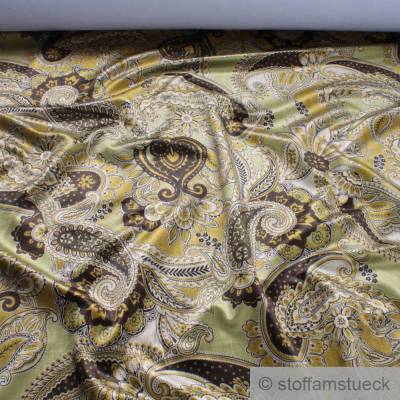 Stoff Viskose Samt Paisley oliv braun Polstersamt Polsterstoff Bezug 25.000 Martindale JAB Anstoetz Carlucci Vivolo CA14
