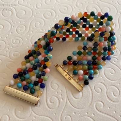 Buntes Edelsteinarmband 9-reihig, 18 cm – Handgefertigtes Unikat aus Bayern, vergoldeter Si925-Verschluss