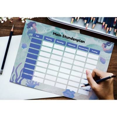 Meerjungfrauen Stundenplan aus hochwertigem Munken Premium Papier - Perfekt für schulische Organisation und Spaß!