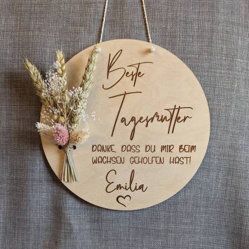 Tagesmutter Abschiedsgeschenk, Personalisiert, Geschenk für Tagesmutter, Wandschild  mit Trockenblumen