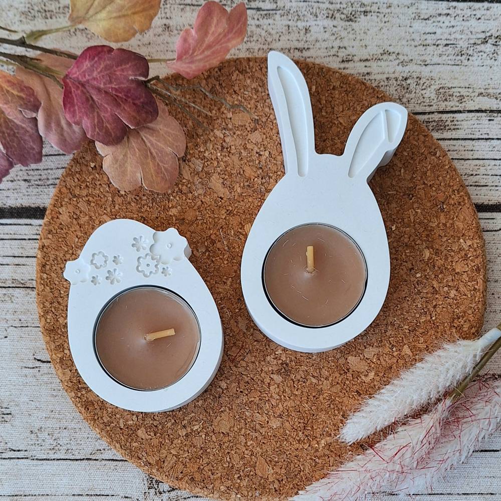 Teelichthalter-Set zur Osterzeit ~ Deko Kerzenhalter Osterei u. Osterhase ~ Teelicht Ostern u. Frühling