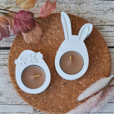 Teelichthalter-Set zur Osterzeit ~ Deko Kerzenhalter Osterei u. Osterhase ~ Teelicht Ostern u. Frühling