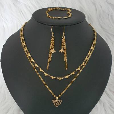 Schmuckset Biene/ Goldfarbene Halsketten/ Stilmix Ketten/ Mehrfachkette mit Ohrringen & Armband/ Limitierte Auflage