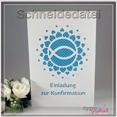 Plotterdatei Einladung zur Konfirmation FISCH – Schneidedatei für DIN B6 Klappkarte