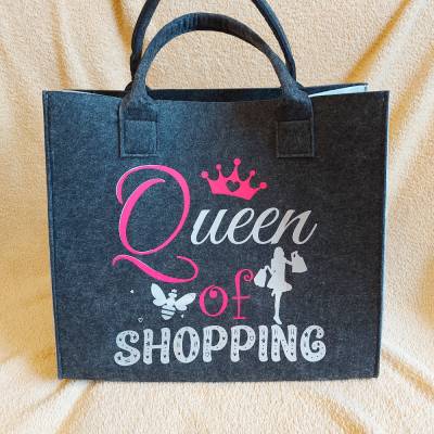 Filztasche mit Spruch "Queen of Shopping"