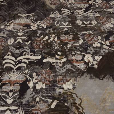 Stoff Viskose Jersey Blumen abstrakt Design braun beige ocker bunt Kleiderstoff