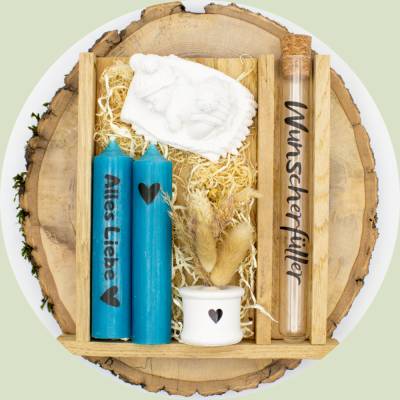 Geschenk-Set "Zur Geburt" für Jungen | Geburt | Mitbringsel | Kerzenset | Geschenkset | Kerzenbox | Geldgeschen