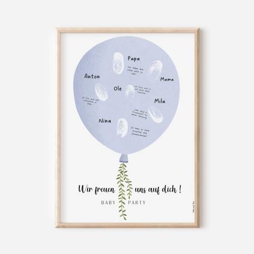 Gästebuch Babyparty Poster Ballon blau  - Fingerabdruck Gästebuch - Gästebuch Babyshower - Baby Andenken Poster - Babypa