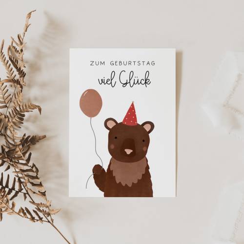 Geburtstagskarte Bär A6 Karte Geburtstags-Bär - Glückwünsche zum Geburtstag - Postkarte für Kinder