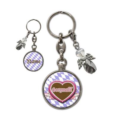 Metall Schlüsselanhänger mit Name und Herzmadl Motiv | abnehmbarer Schutzengel in 3 Farben zur Auswahl