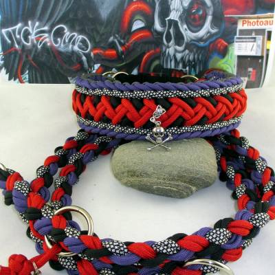 Hundehalsband + Leine "Punkrock" verstellbar Halsband Hund Flechthalsband geflochten aus Paracord Zugstoppversch