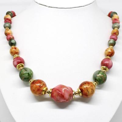 Vintage Kugelkette Kette Bunte Farbe Kugeln Scheiben mit Gold Farbe glasiert 80er Jahre leicht