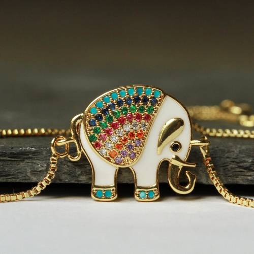 Armband Emaille Elefant Zirkonia als tierisch schönes Geschenk für Sie ein feiner echt vergoldeter Armschmuck