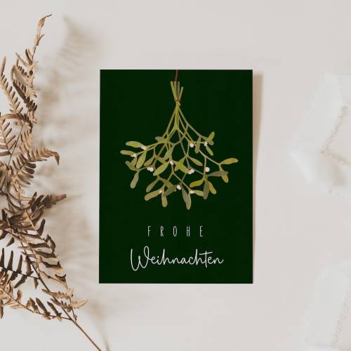 Weihnachtskarte Mistelzweig A6 weihnachtliche Grußkarte grün - Weihnachtskarte Winter - Grußkarte Weihnachtszeit - Postk