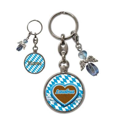 Metall Schlüsselanhänger mit Name und Lausbua Motiv | abnehmbarer Schutzengel in 3 Farben zur Auswahl
