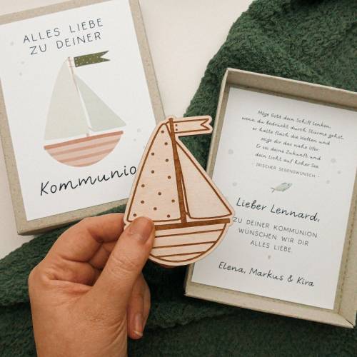 Geschenkschachtel Kommunion Boot Geldgeschenk zur Kommunion - personalisiertes Kommunionsgeschenk Schiff - Firmung